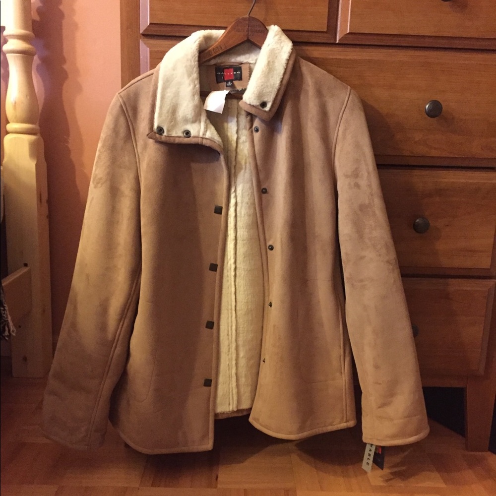 Suede faux fur lined coat